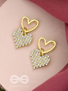 HEART-EYES- CLASSY GOLDEN RHINESTONES EARRINGS