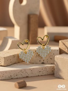 HEART-EYES- CLASSY GOLDEN RHINESTONES EARRINGS