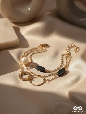 Day 'n' Nite- Pearl and Stones Studded Golden Bracelet