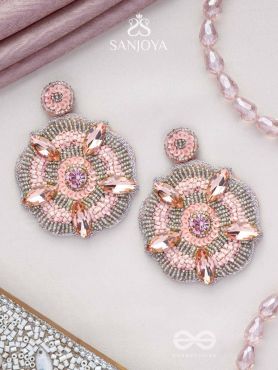 UTTMANSH- THE FASCINATING FLOWER- STONE AND BEADS EMBROIDERED EARRINGS (PALE PINK)