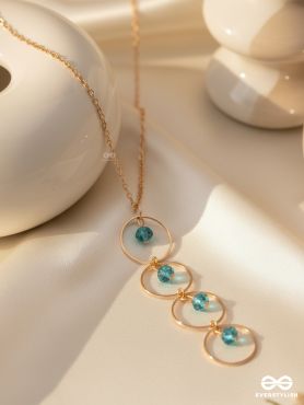 The Drizzly Woods- Blue And Golden Crystal Beads Necklace With Anti-Tarnish Coating 