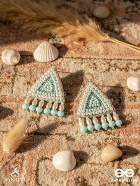 Suchyagra- The Eternal Pyramid-  Pearls, Beads and Glass Beads Embroidered Earrings (Sky Blue)
