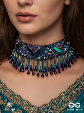 Sarvari - The Starry Night - Beads, Sequins And Cutdana Hand  Embroidered Choker Neckpiece
