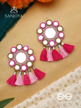 Khavari- The Dewdrops- Mirror and Resham Embroidered Earrings