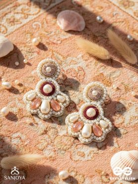 Aartava- The Blooming Flower- Pearl Drops and Glass Drops Embroidered Earrings