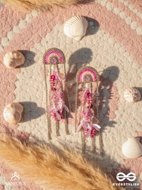 Saraṇyu-The Splendid Spring - Stones and Sequins Embroidered Statement Earrings