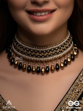 Nishakanta - The Beloved Of Night - Beads And Glass Drops Hand Embroidered Choker Neckpiece