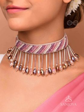 Plaksha - The Tulip Garden - Beads, Cutdana And Glass Drops Hand Embroidered Choker Neckpiece