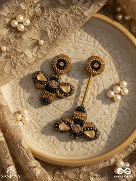 Saaragha - Pair Of Honeybees - Stones, Cutdana And Beads Hand Embroidered Earrings