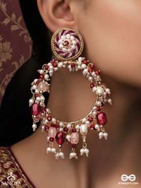 Ardramani - The Fiery Embers - Dabka And Glass Beads Hand Embroidered Earrings