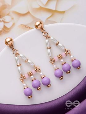 THE ETHEREAL ECHOES - LAVENDER AND WHITE BEADED EARRINGS