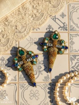Vajrakaya - The Diamond Body - Stones, Cutdana And Beads Hand Embroidered Earrings