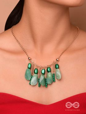 Nature's Emerald Paradise- Golden Playful Neckpiece With Anti-Tarnish Coating 