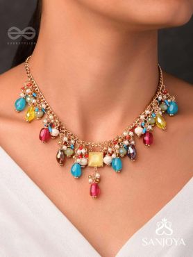Mushita - The Ravishing Charisma - Golden Embellished Multicolor Neckpiece With Anti-Tarnish Coating 