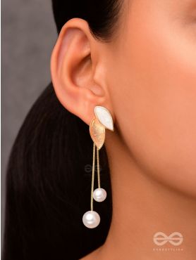 ALWAYS AN ANGEL - PEARL & ENAMELLED EAR JACKETS (GOLD & WHITE)