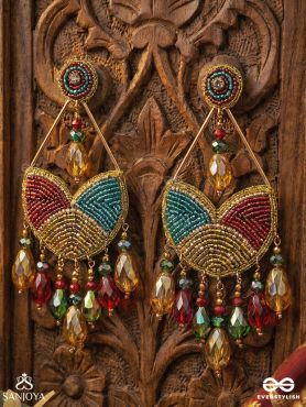 AMOHA - THE MESMERISING TWILIGHT - GLASS DROPS, STONE, CUTDANA AND BEADS EMBROIDERED EARRINGS (MULTICOLOR)