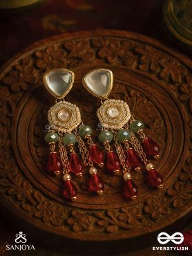 Prenkha - Scarlet Sways - Golden Embellished Polki And Kundan Earrings