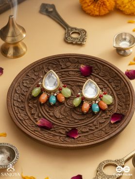 Ravih - The Sun Loving - Golden Embellished Polki And Kundan Finished Earrings (Multicolor)