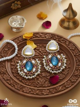 VIRAYA - ETHEREAL LUXE ESSENCE - STONE, BEADS, POLKI AND KUNDAN FINISHED EMBROIDERED EARRINGS