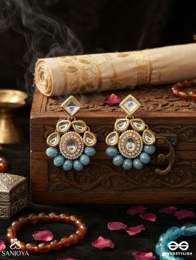 Mandanila - Breeze Of Azure - Golden Embellished Polki And Kundan Earrings 