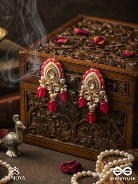 Shikhandika - Ruby Echoes - Golden Embellished Polki And Kundan Earrings