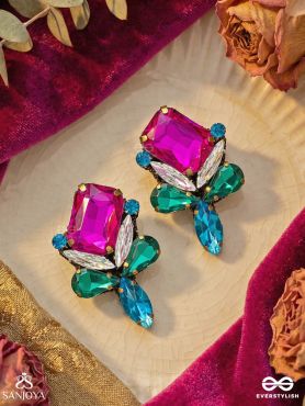 Mahamani- The Imperial Stone - Stones Hand Embroidered Earrings (Multicolour)