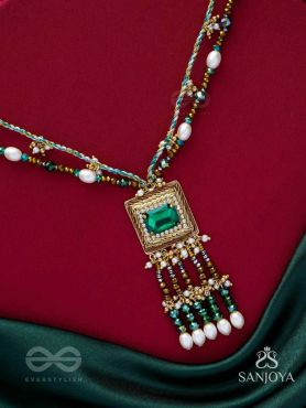 Devamaya - The Hypnotic Illusion- Stone, Beads And Pearl Drops Hand Embroidered Neckpiece