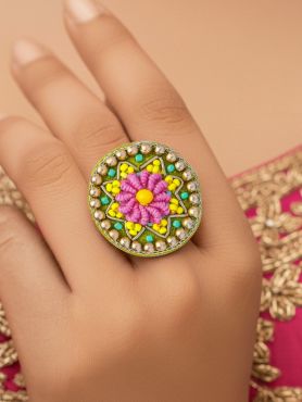 Praphulti - Blooming Blossom - Beads And Resham Hand Embroidered Ring (Adjustable)