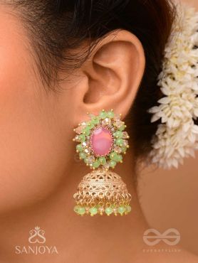 Hasyahina - The Blossoming Smile - Stone And Beads Hand Embroidered Jhumka Earrings