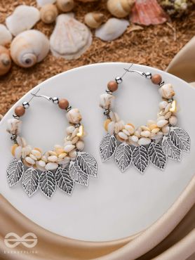 LEAFY SEA BREEZE - STATEMENT OXIDISED EMBELLISHED HOOP EARRINGS