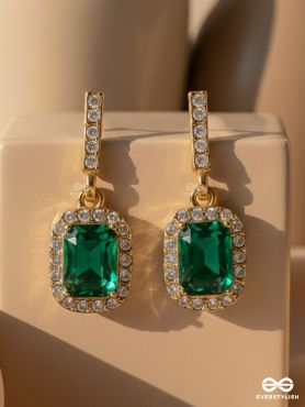 GLOWING GLIMMERS - SILVER AND GREEN EMBELLISHED EARRINGS