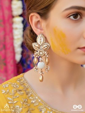 Pavi - Winter Wonderland - Beads And Shells Hand Embroidered Earrings