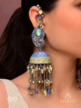 Anugita - Song Of The Sky - Stone, Coins And Beads Hand Embroidered Oxidised Earrings