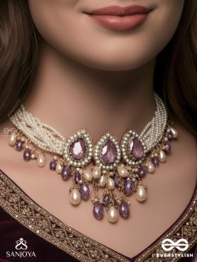 Syamatva - The Sparkling Night - Stone, Beads And Pearls Hand Embroidered Neckpiece