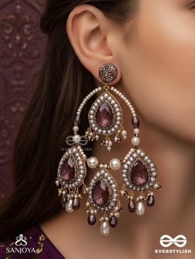 Viruda - Blushing Majesty - Stone And Beads Hand Embroidered Earrings