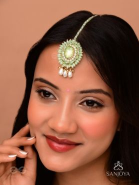 Aranyani - The Meadow Dreams - Stone, Beads And Pearls Hand Embroidered Maangtika