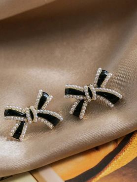 Knotty  And Nice - Golden Embellished Studs (Black)