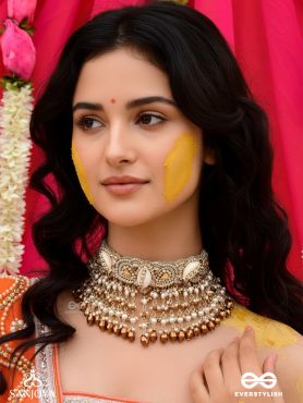 Prishit - Remnants Of The Raindrops- Stones, Beads, Glass Drops And Shells Hand Embroidered Choker Neckpiece