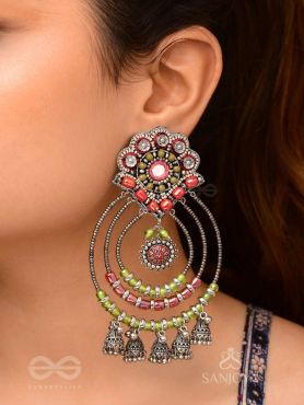 Yashasya - The Magenta Magnificence - Mirror, Resham And Beads Hand Embroidered Oxidised Earrings
