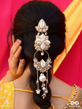 Grathan - The Delicate Intricacy - Mirrors, Shells, Beads And Pearls Hand Embroidered Hair Accessory