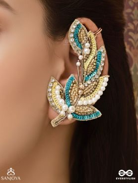 Parnin - The Embellished Feathers - Beads, Sequins And Cutdana Hand Embroidered Earrings