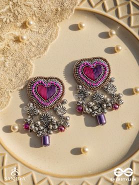 Unmadishnu - The Love Rush - Dabka, Beads And Glass Drops Hand Embroidered Oxidised Earrings