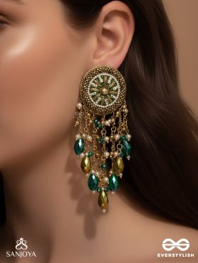 Varsham - The Captivating Rainfall - Cutdana, Dabka, Beads And Glass Drops Hand Embroidered Earrings