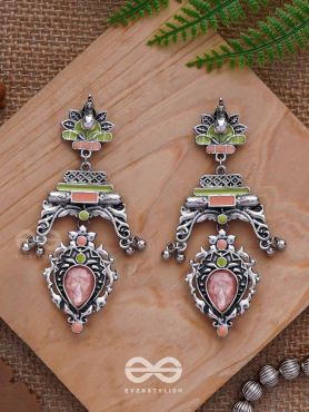 The Birds' Haven - Stone Enamelled Oxidised Earrings