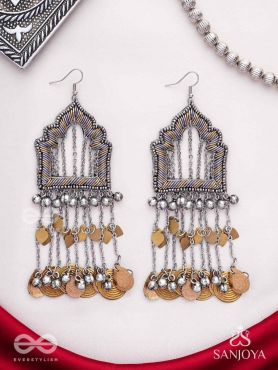 Shamvat - The Homey Tranquillity - Beads, Dabka And Coins Hand Embroidered Oxidised Earrings