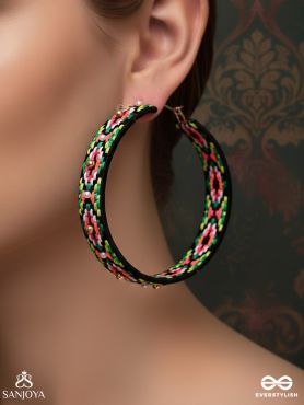 Kshitvari - The Lively Garden - Resham And Beads Hand Embroidered Hoop Earrings