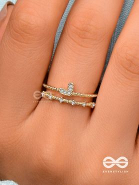 A Love So Gorgeous - Golden Cubic Zirconia Ring (Adjustable)