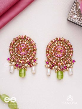 Māṇikyamāṇḍala- Gem Mandala-Circular motifs embellished with pink and golden accents, beads, and stones