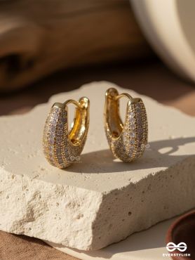 SHINY SPLENDOUR - 18K GOLD PLATED ANTI-TARNISH STATEMENT STUD EARRINGS INLAID WITH CUBIC ZICRONIA STONES