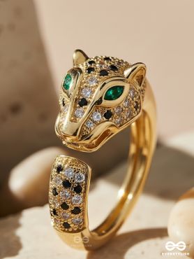 MIDNIGHT PANTHER- 18K GOLD PLATED ANTI-TARNISH EMBELLISHED RING INLAID WITH CUBIC ZICRONIA STONES